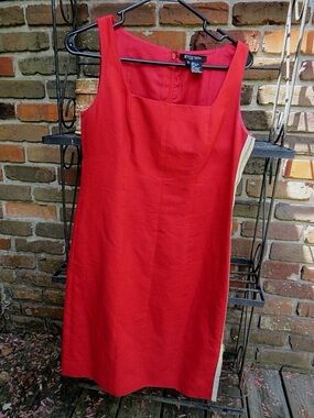Etcetera Red Sleeveless Square-Neck Sheath with Cream Side Stripe Zipper